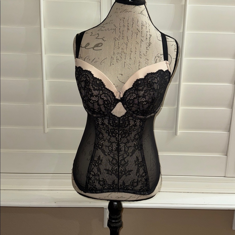 Victoria's Secret Dream Angels Floral Lace & Rings Bustier Corset Black